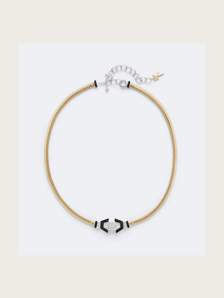 Feelings 18kt gold and enamel necklace with diamonds