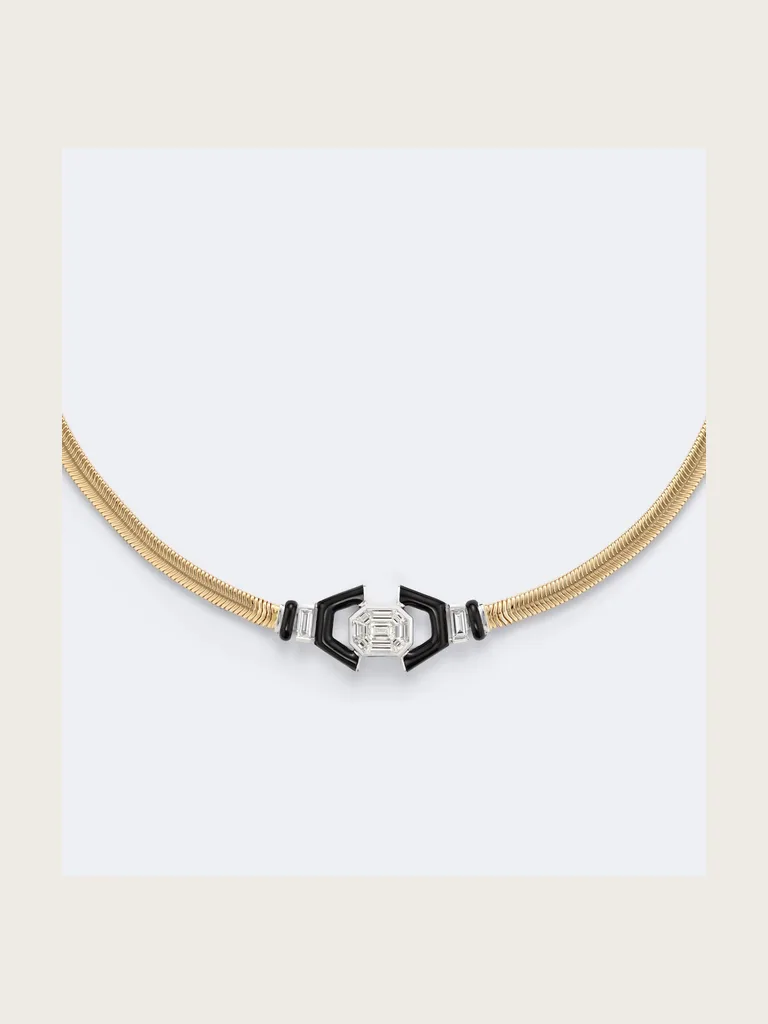 Feelings 18kt gold and enamel necklace with diamonds