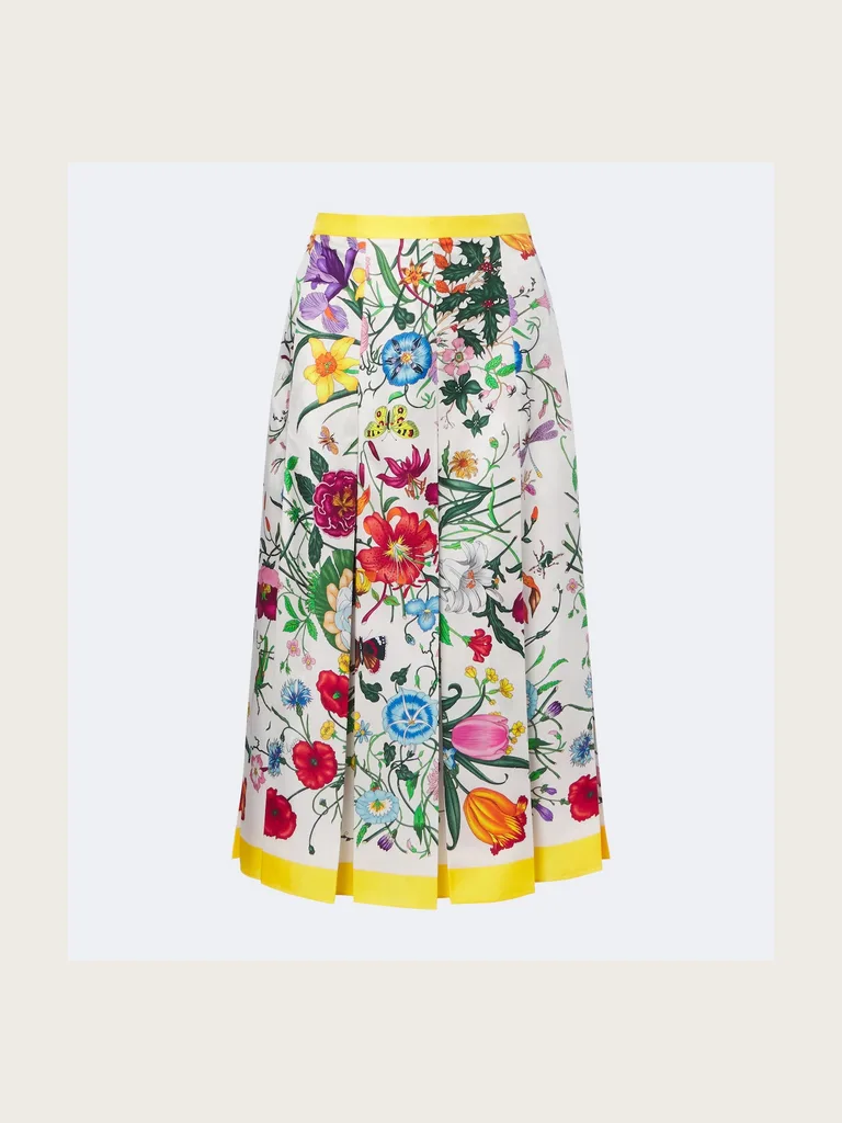 Gucci Flora pleated silk midi skirt
