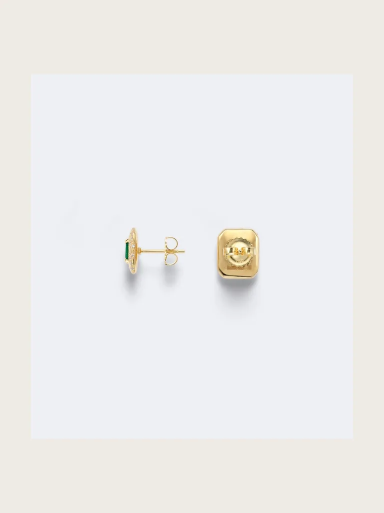 Halo Portrait 18kt gold earrings with diamonds and emeralds