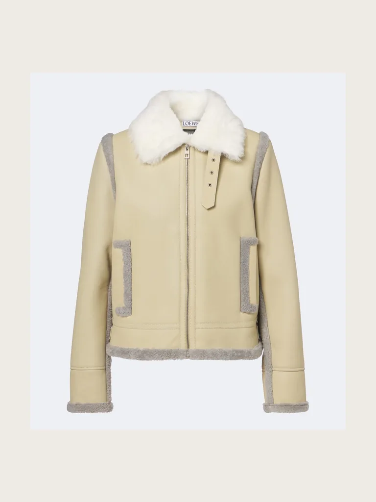 Shearling-trimmed leather jacket